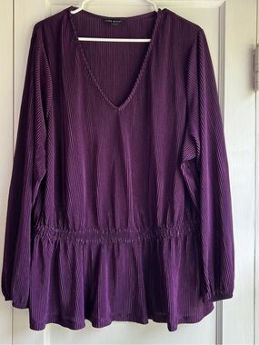 Lane Bryant Deep Plum V-Neck Pleated Peplum Blouse